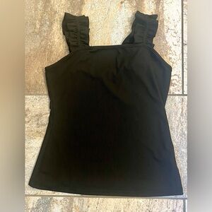 Black Ruffle Strap Women's Tank Top